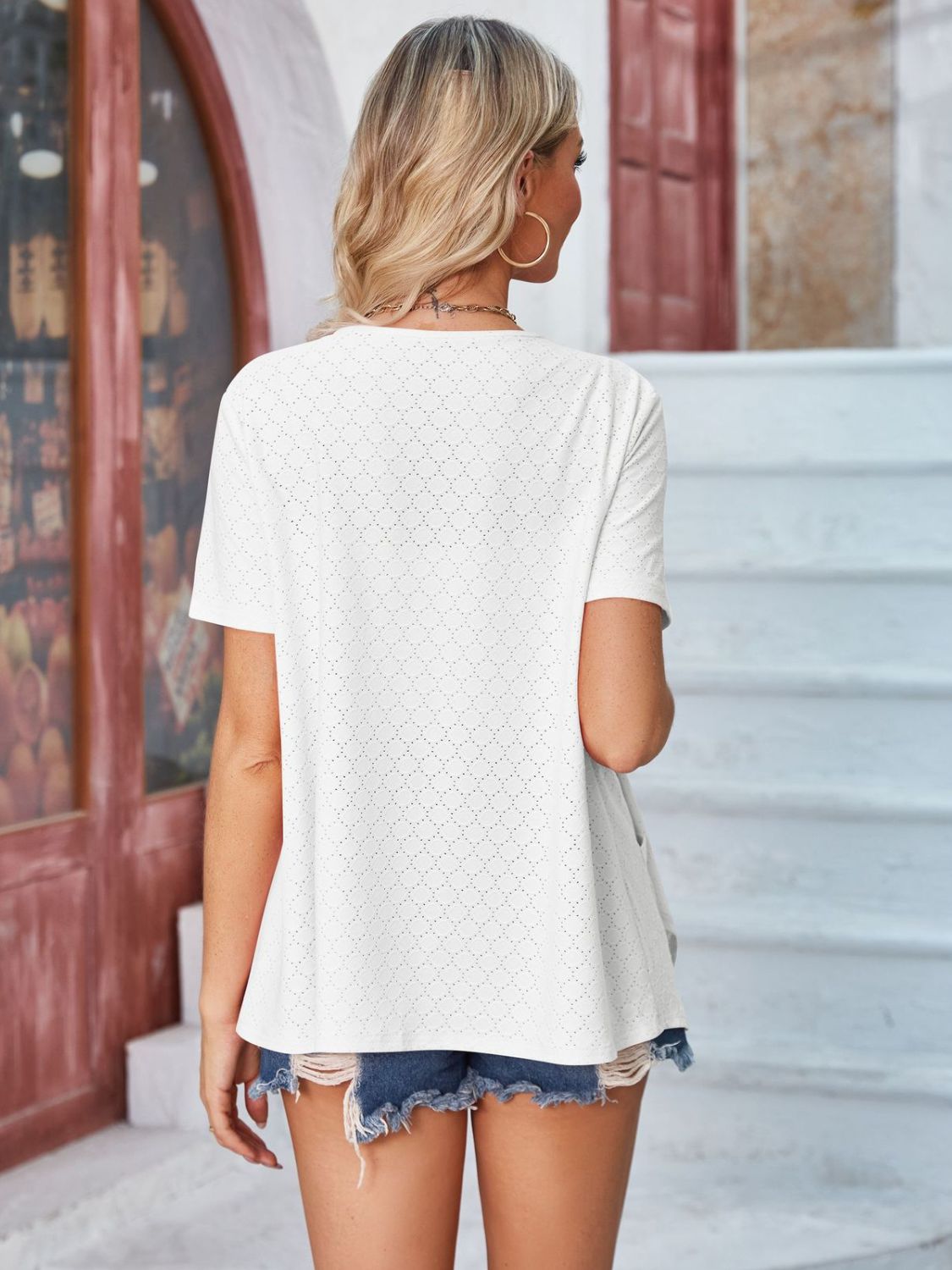 Eyelet Open Front Short Sleeve Cover Up-Angel Casuals