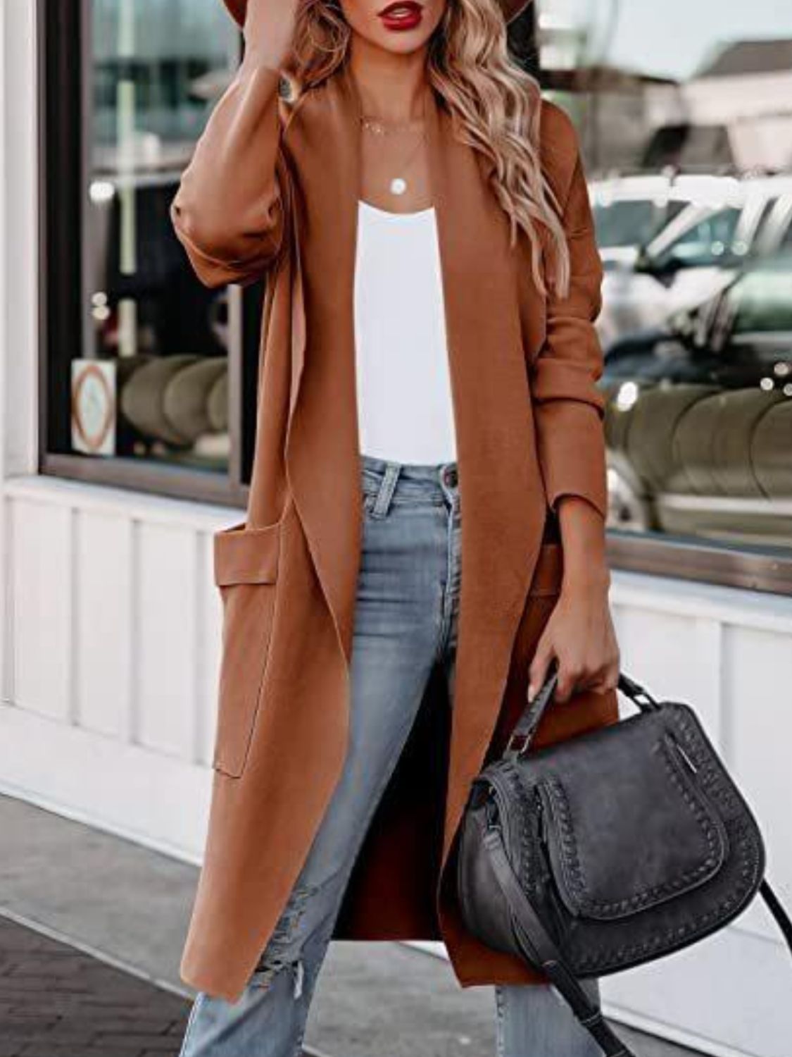 Open Front Dropped Shoulder Outerwear-Angel Casuals