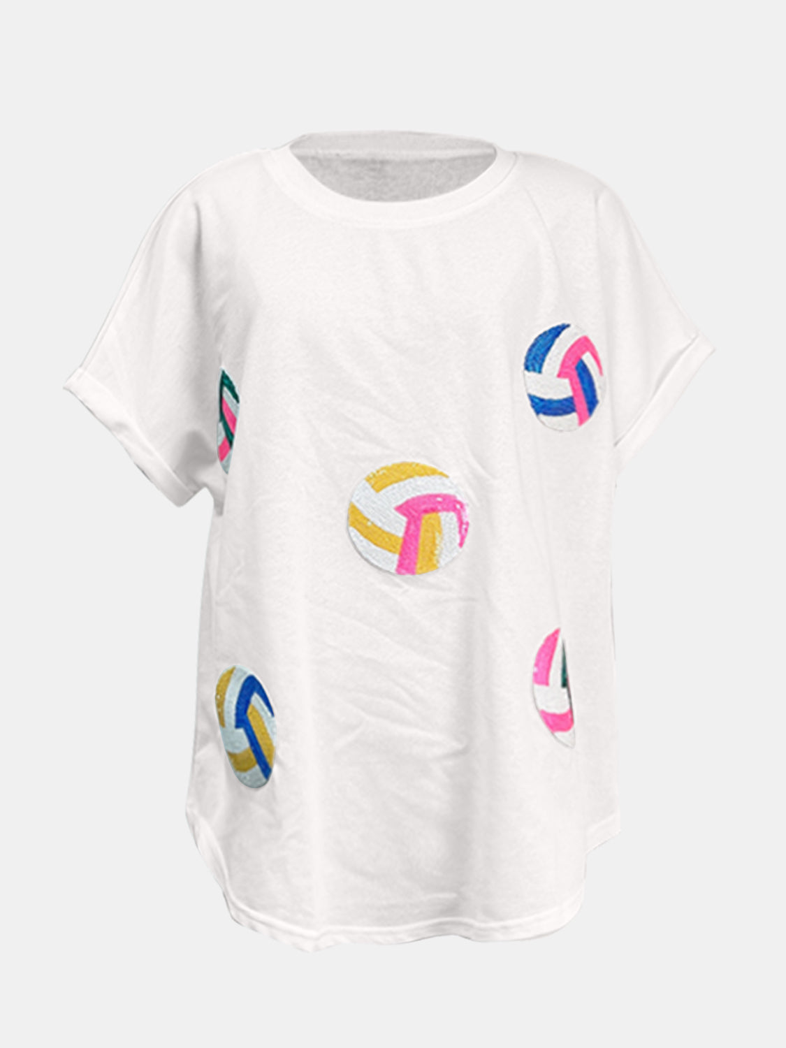 Sequin Round Neck Short Sleeve T-Shirt-Angel Casuals