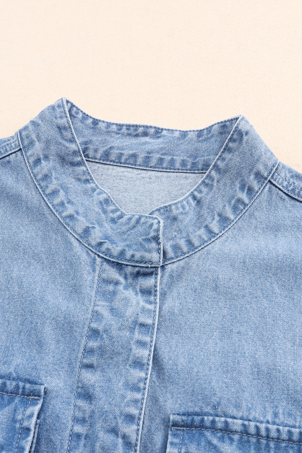 Drawstring Snap Down Denim Jacket with Chest Pockets-Angel Casuals