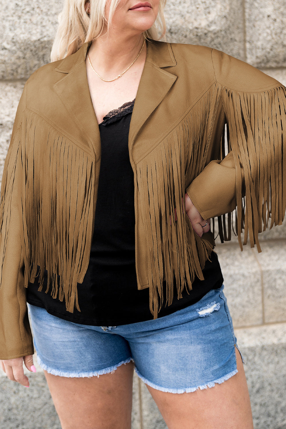 Plus Size Fringe Open Front Jacket-Angel Casuals