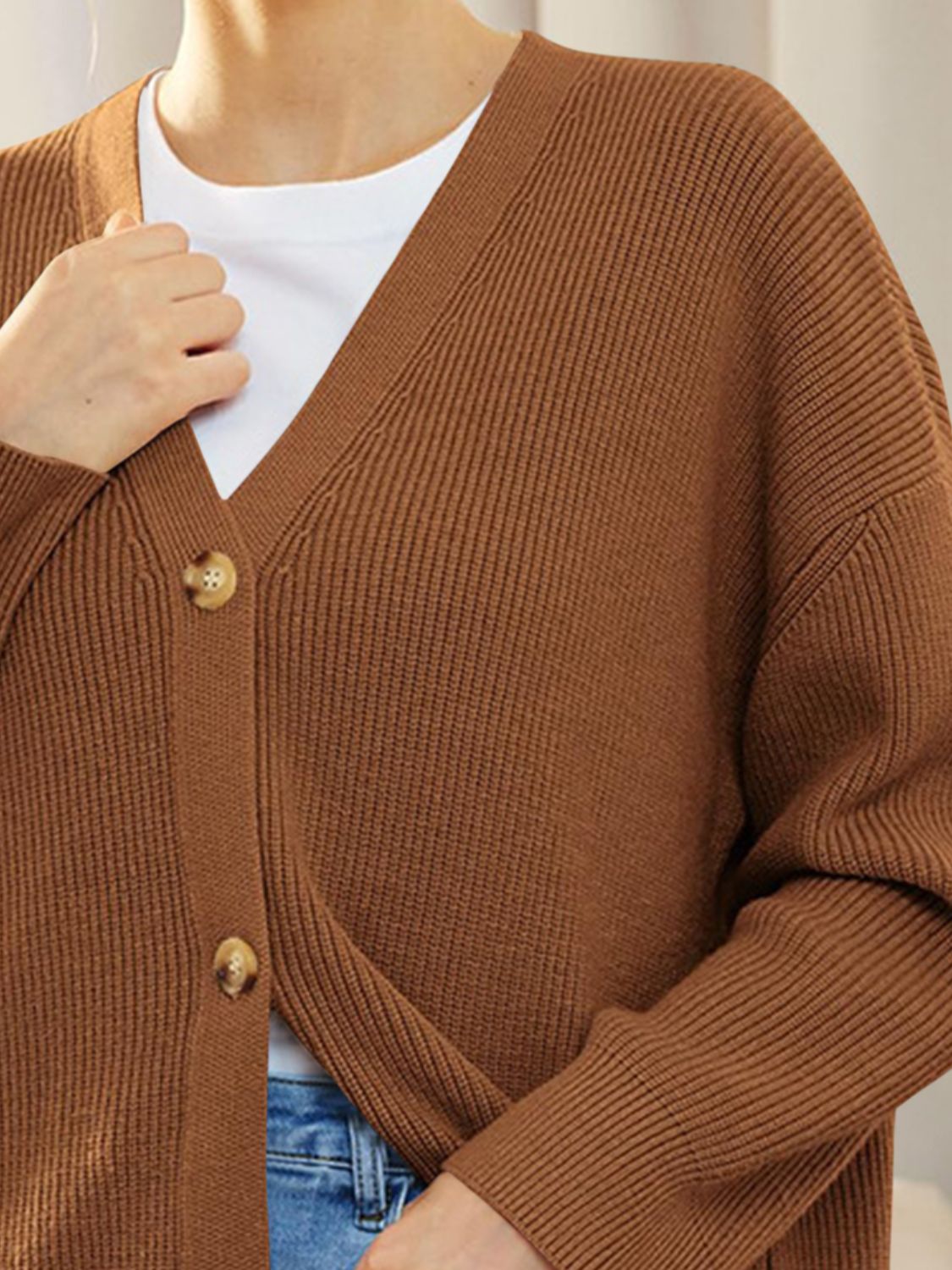 Button Down V-Neck Long Sleeve Cardigan-Angel Casuals