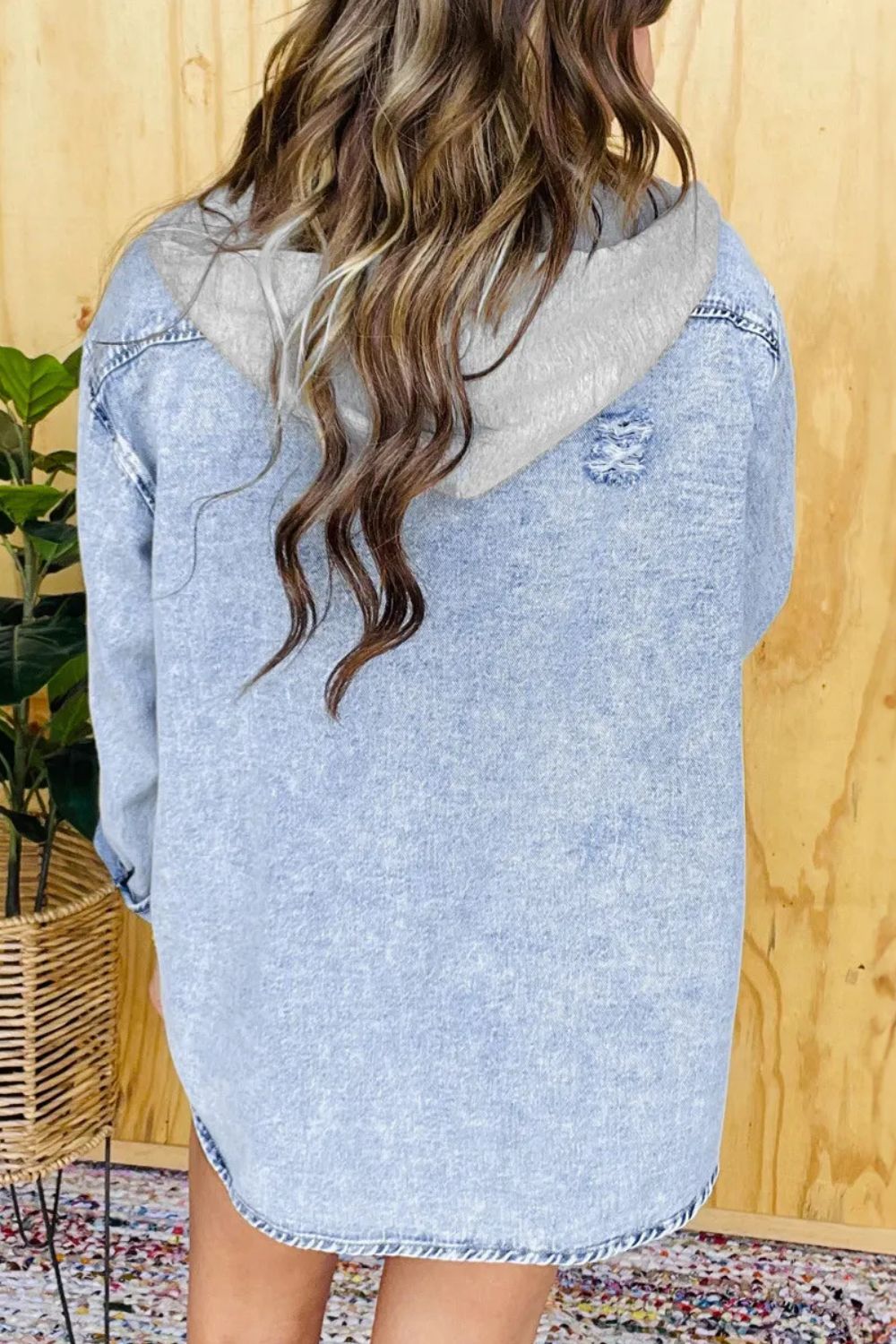 Distressed Button Up Long Sleeve Denim Jacket-Angel Casuals