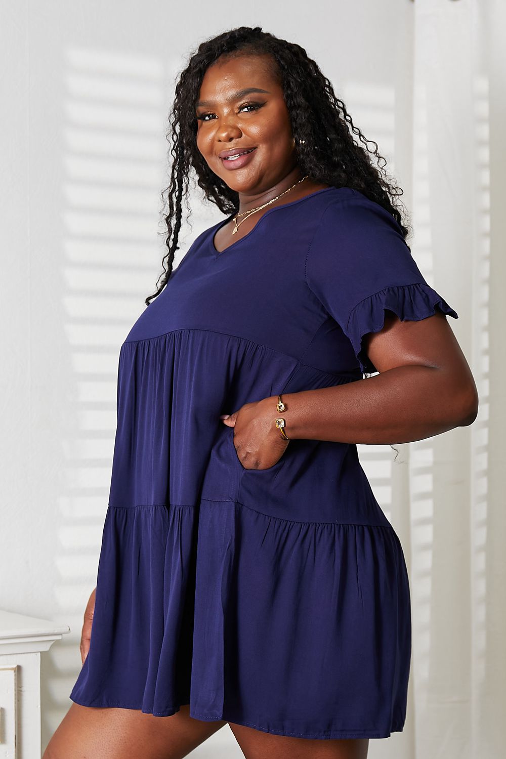 V-Neck Flounce Sleeve Tiered Dress-Angel Casuals