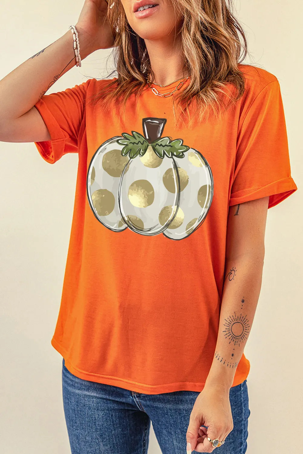Pumpkin Graphic Round Neck Short Sleeve T-Shirt-Angel Casuals