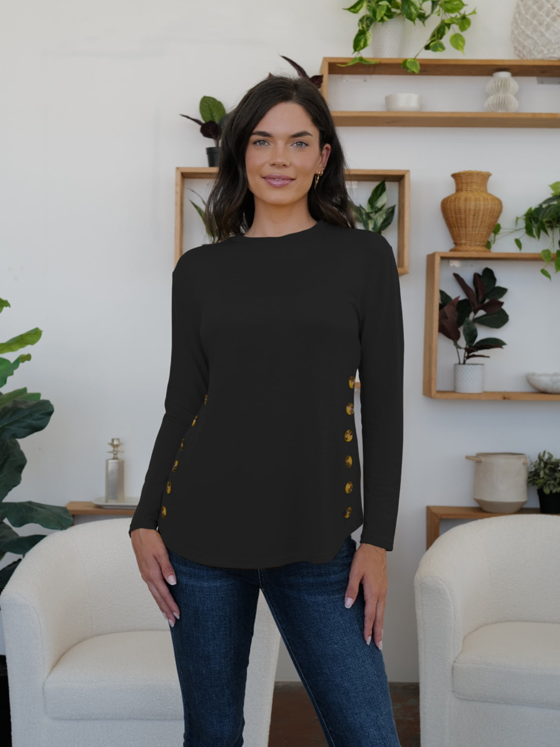 FAM-FAM Round Neck Long Sleeve T-Shirt-Angel Casuals