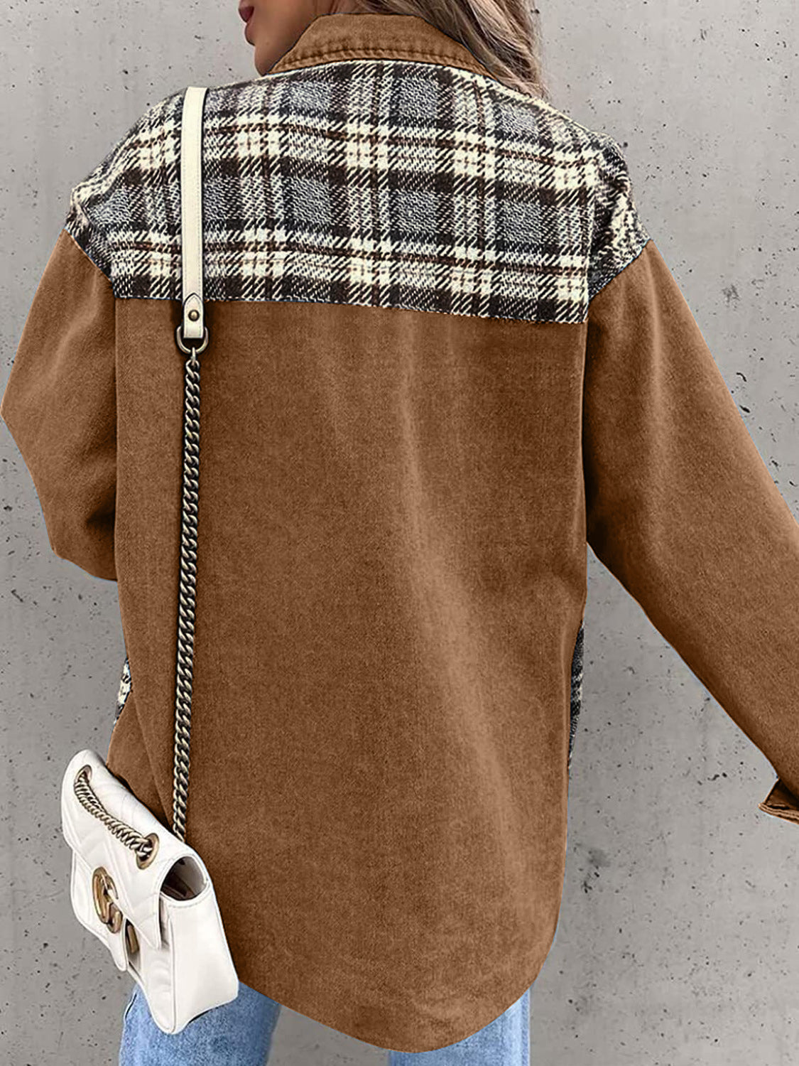 Plaid Button Up Dropped Shoulder Jacket-Angel Casuals