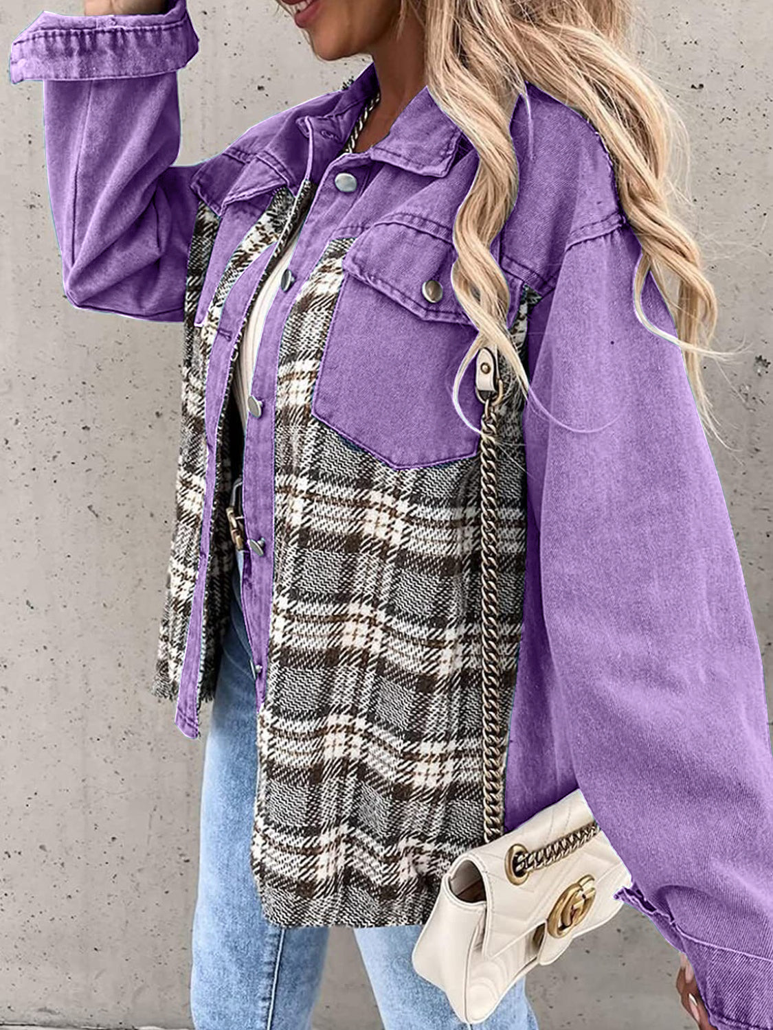 Plaid Button Up Dropped Shoulder Jacket-Angel Casuals