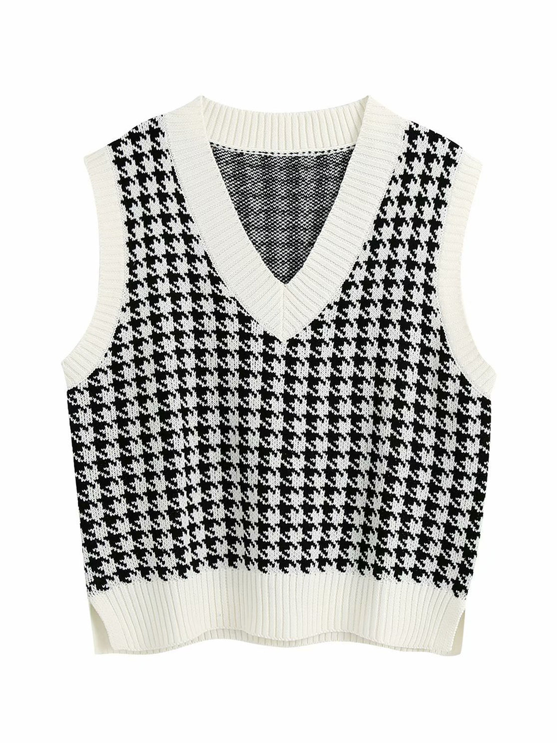 Houndstooth V-Neck Sweater Vest-Angel Casuals