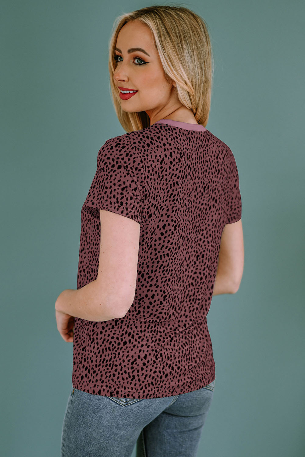 Animal Print Round Neck Short Sleeve T-Shirt-Angel Casuals