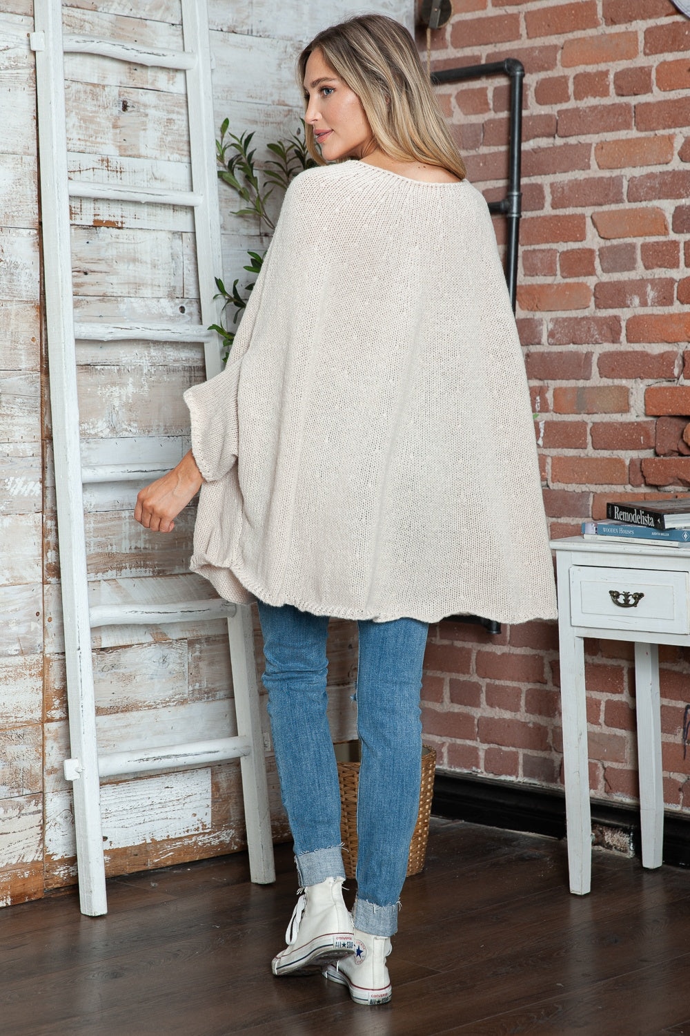 Round Neck Batwing Sleeve Sweater-Angel Casuals