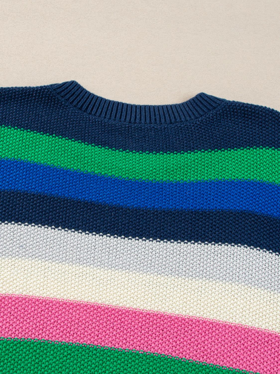 Contrast Striped Round Neck Long Sleeve Sweater-Angel Casuals