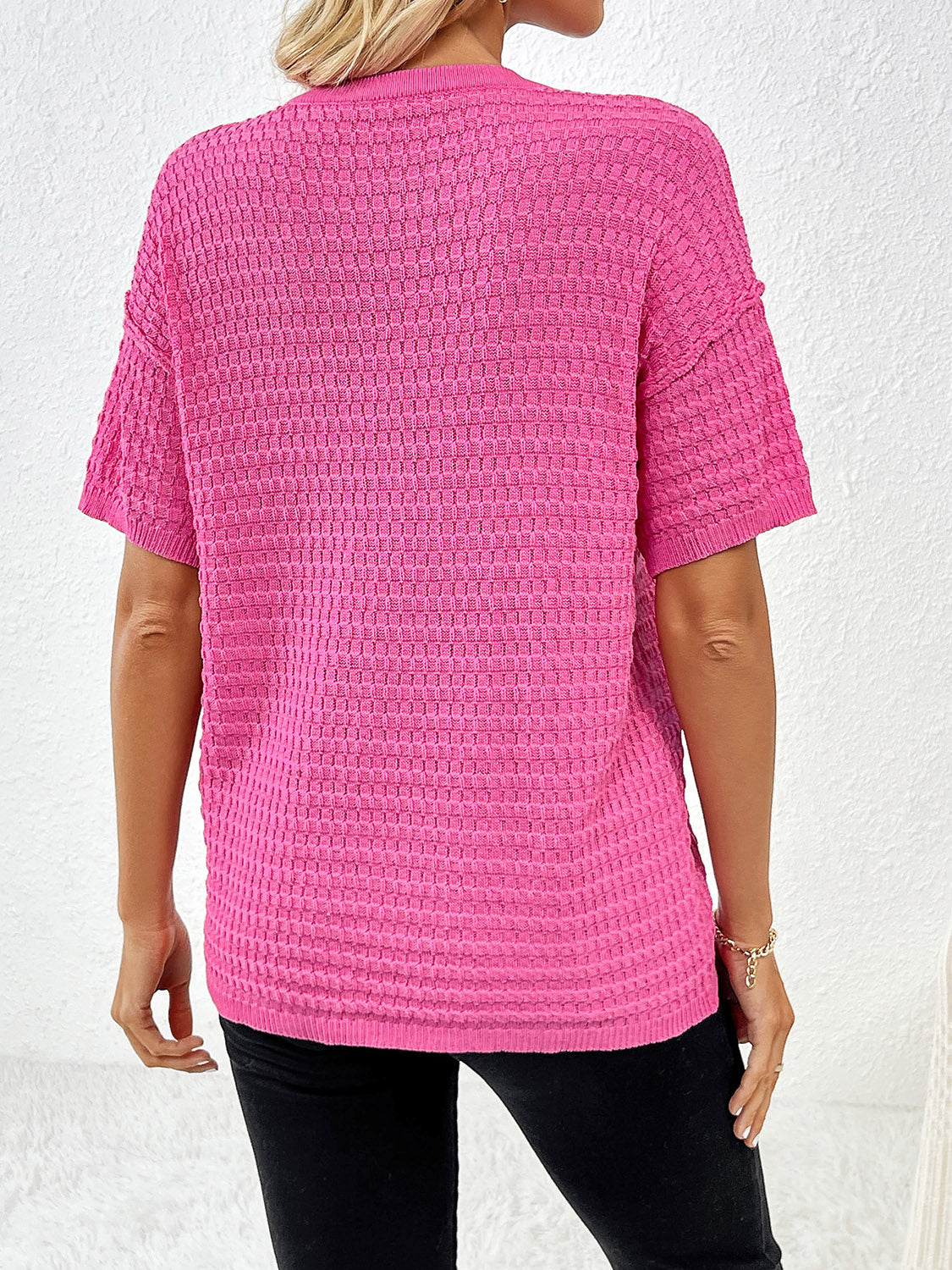 Round Neck Half Sleeve Knit Top-Angel Casuals