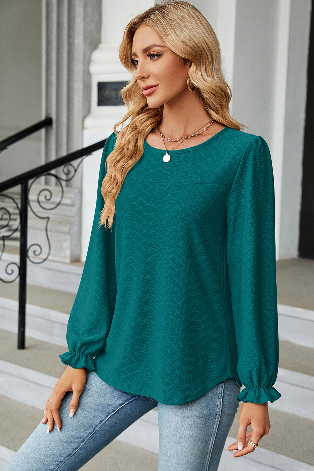 Round Neck Flounce Sleeve T-Shirt-Angel Casuals