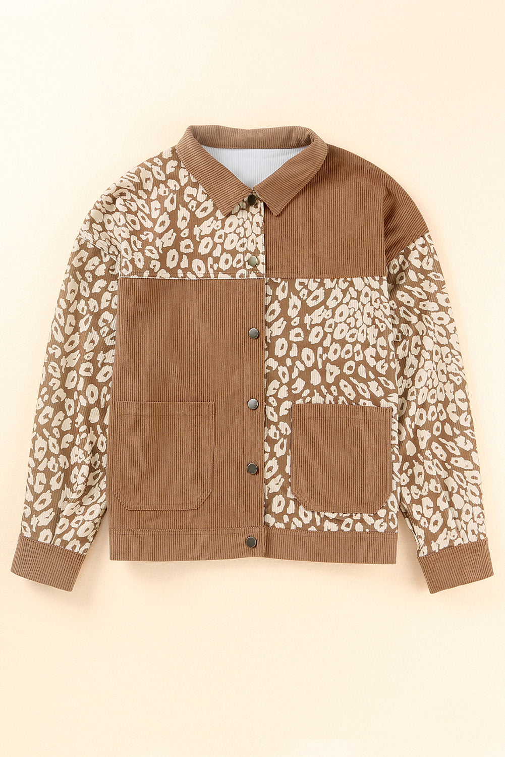 Leopard Button Up Drop Shoulder Jacket-Angel Casuals