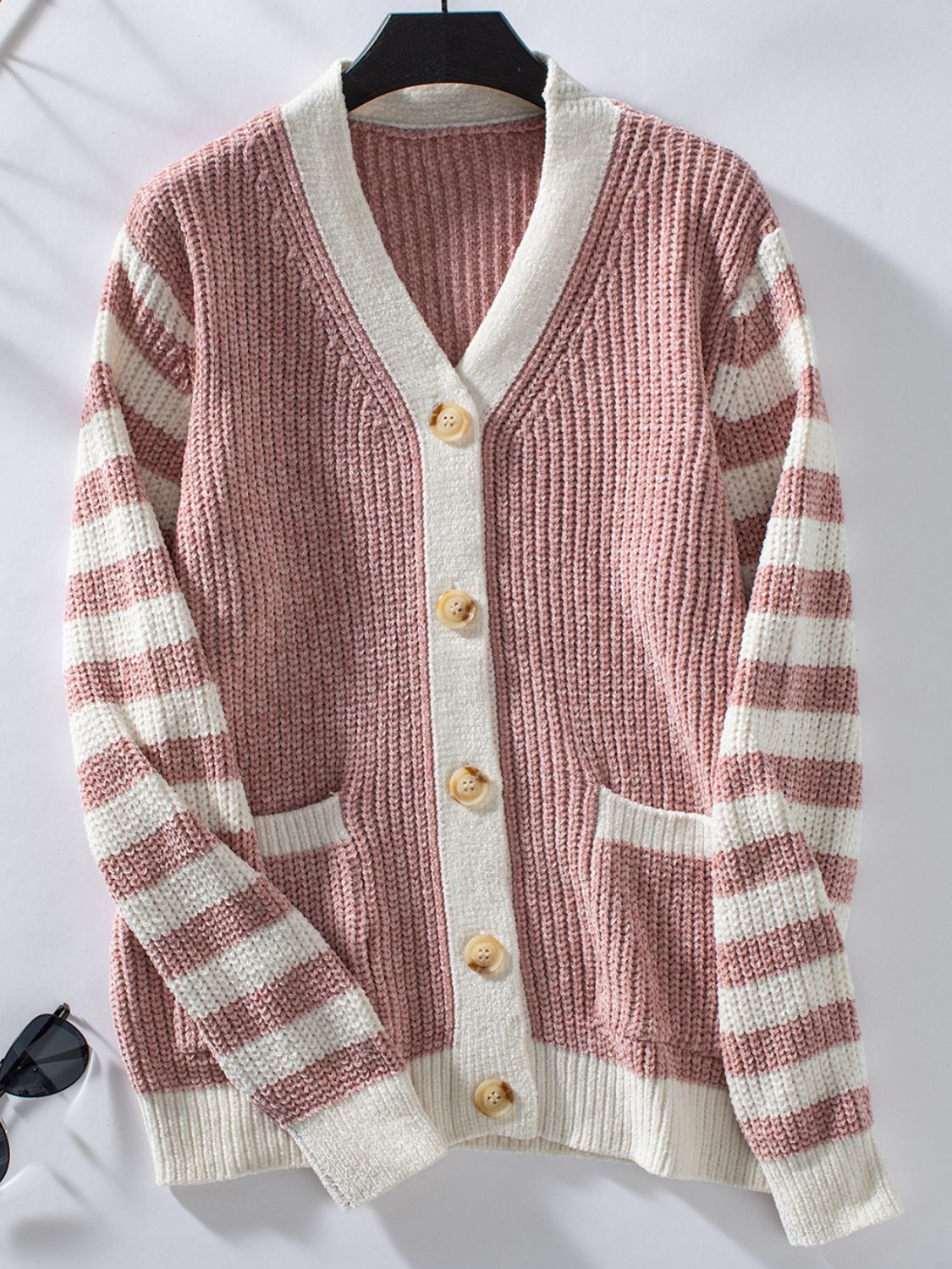 Striped Button Up Long Sleeve Cardigan-Angel Casuals