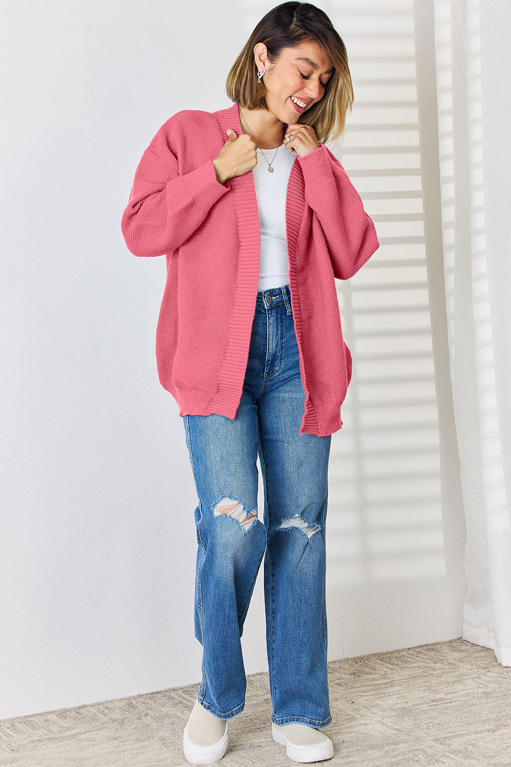 Open Front Dropped Shoulder Cardigan-Angel Casuals