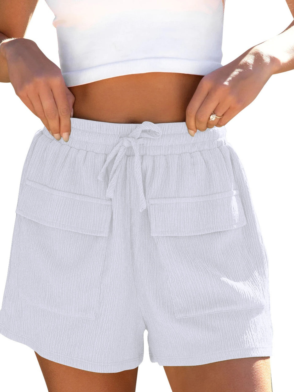 Drawstring High Waist Shorts with Pockets-Angel Casuals