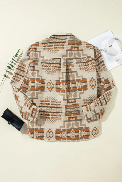 Plus Size Geometric Collared Neck Long Sleeve Jacket-Angel Casuals