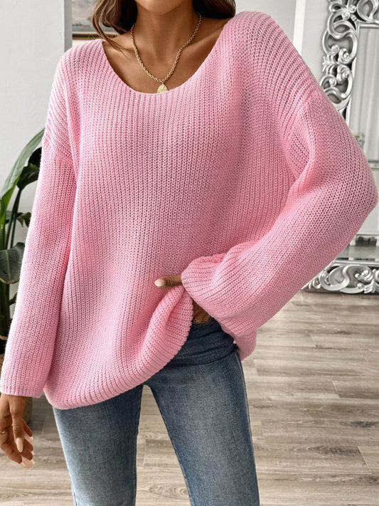 Round Neck Long Sleeve Sweater-Angel Casuals