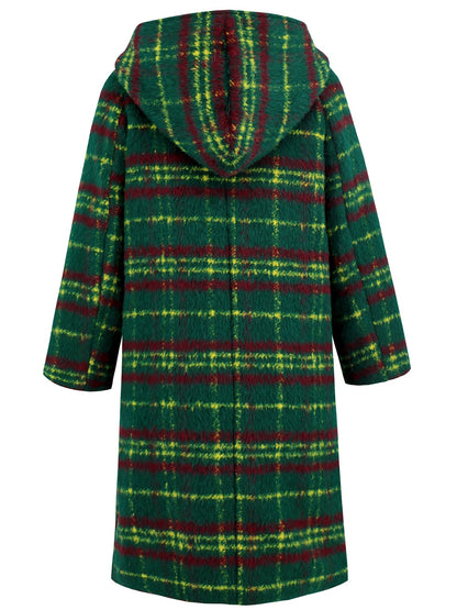Plaid Long Sleeve Hooded Coat with Pockets-Angel Casuals