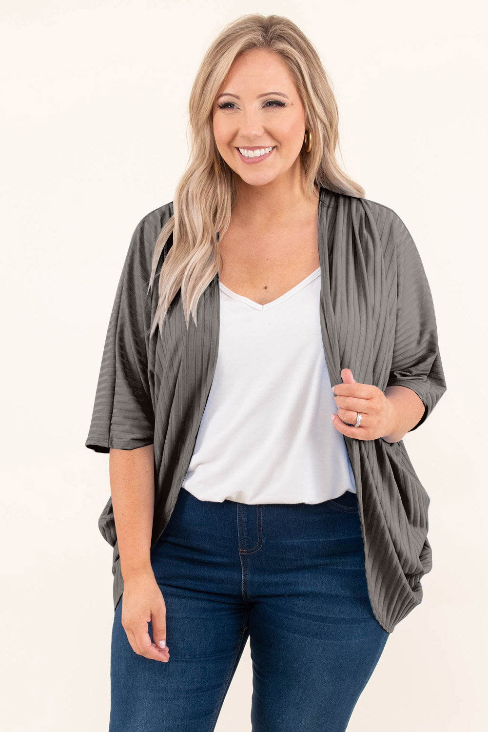 Plus Size Ribbed Cocoon Cover Up-Angel Casuals