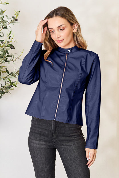 Mock Neck Zip Up Jacket-Angel Casuals