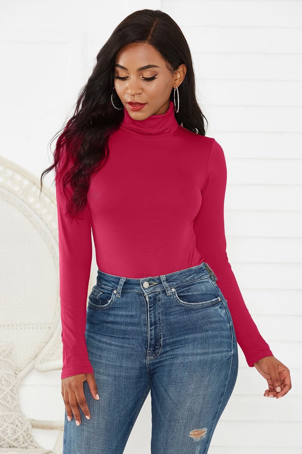 Turtleneck Long Sleeve Bodysuit-Angel Casuals