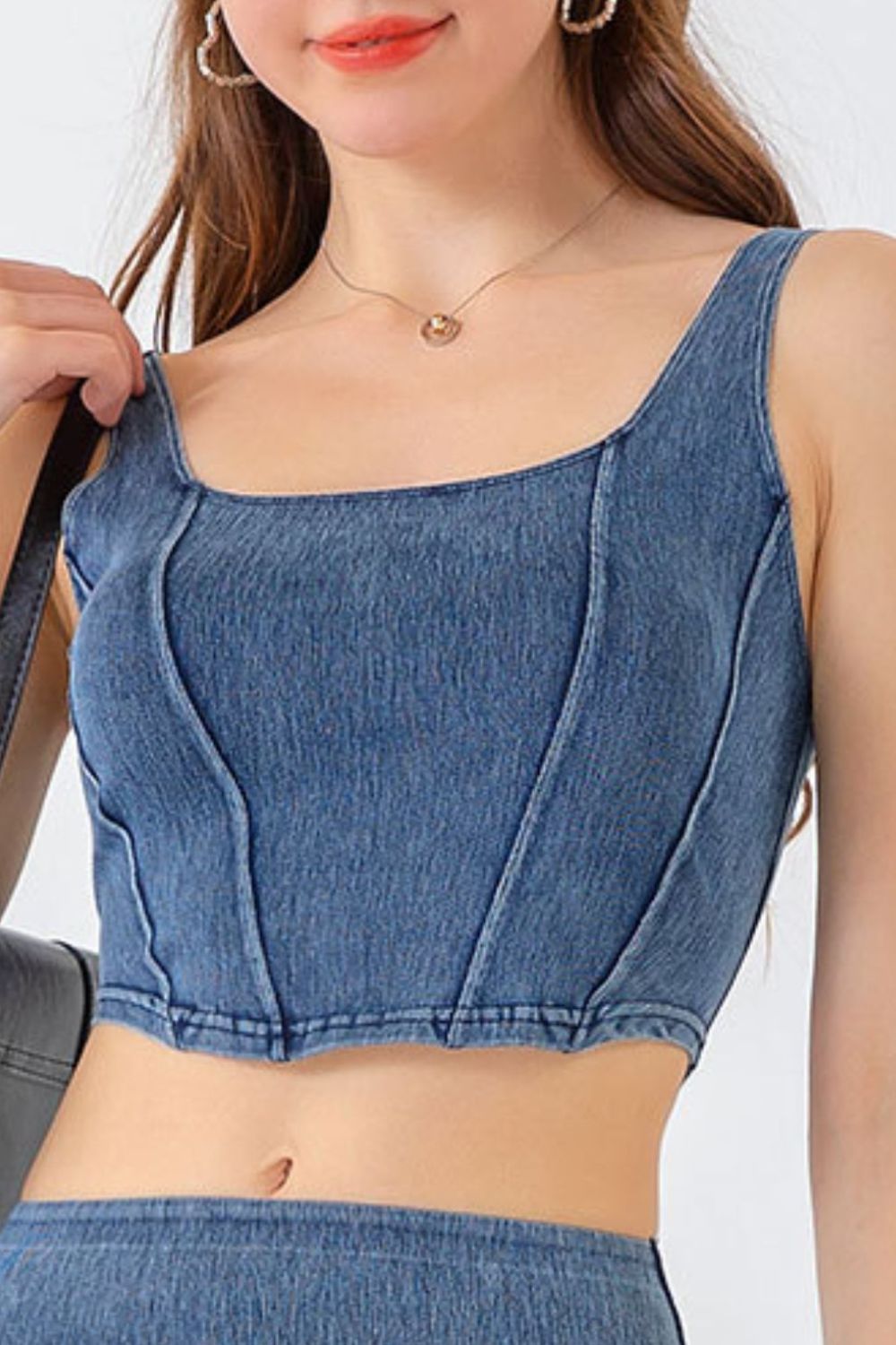 Seam Detail Cropped Denim Tank-Angel Casuals