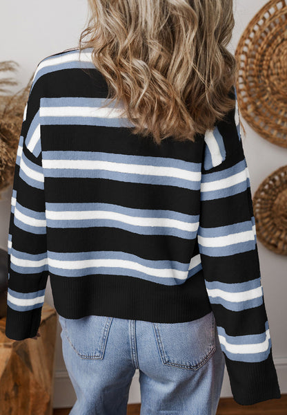 Striped Button Down Long Sleeve Cardigan-Angel Casuals