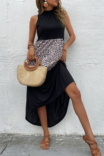 Leopard Contrast Sleeveless Maxi Dress-Angel Casuals