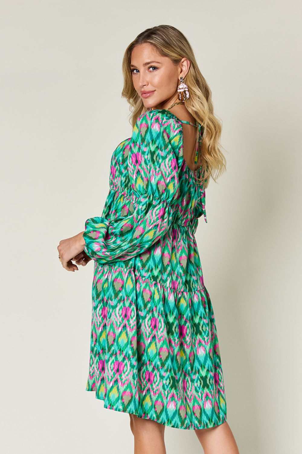 Double Take Full Size Printed Long Sleeve Dress-Angel Casuals