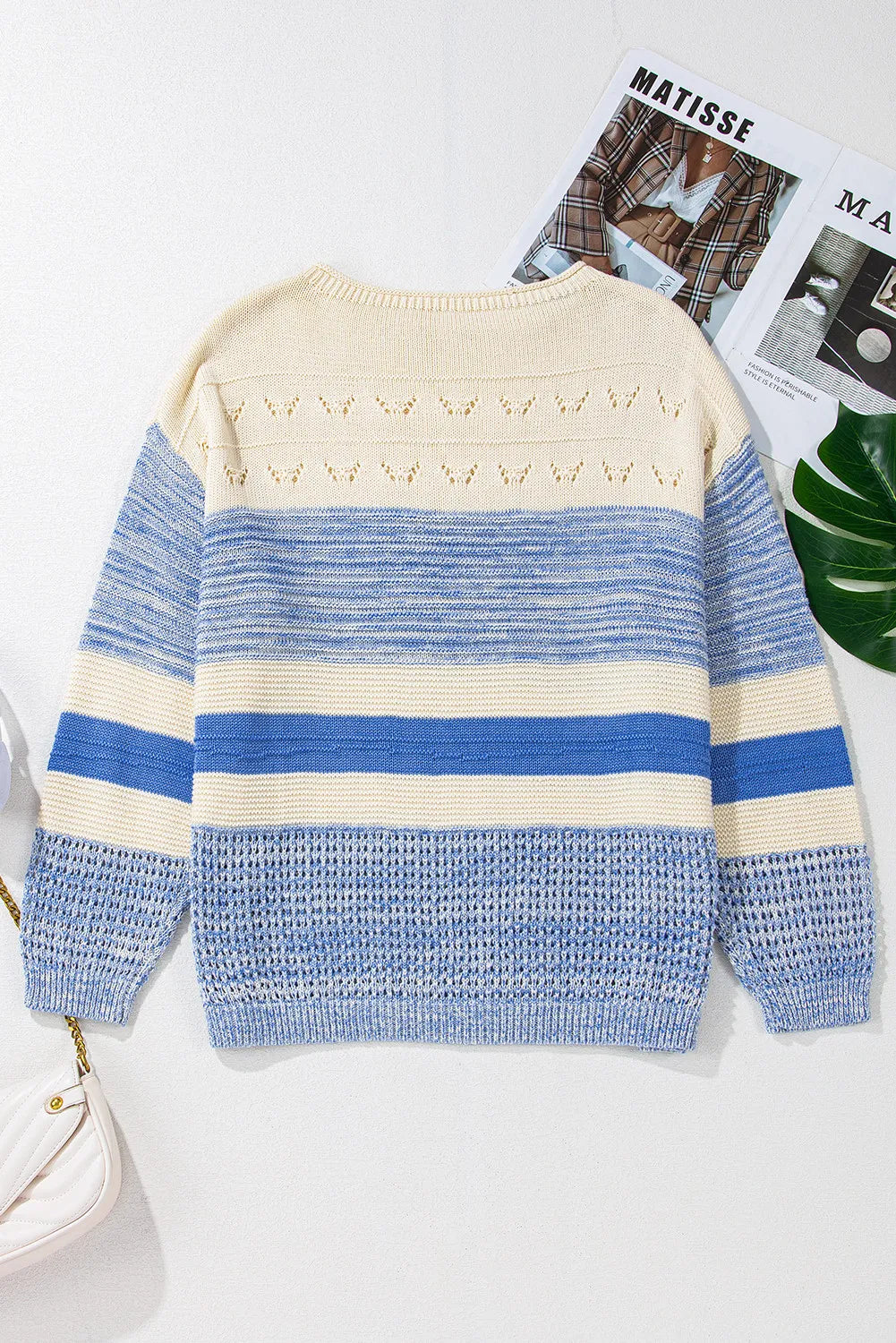 Color Block Boat Neck Long Sleeve Sweater-Angel Casuals