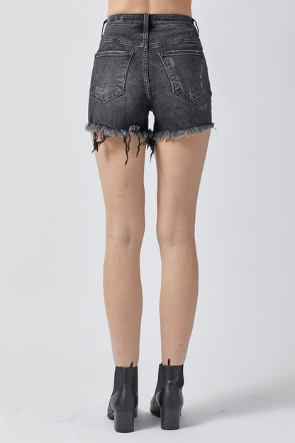 RISEN Raw Hem Denim Shorts with Pockets-Angel Casuals