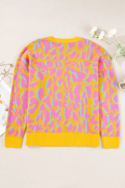 Contrast Round Neck Long Sleeve Sweater-Angel Casuals