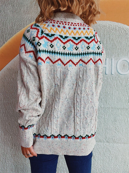 Cable-Knit Mock Neck Long Sleeve Sweater-Angel Casuals