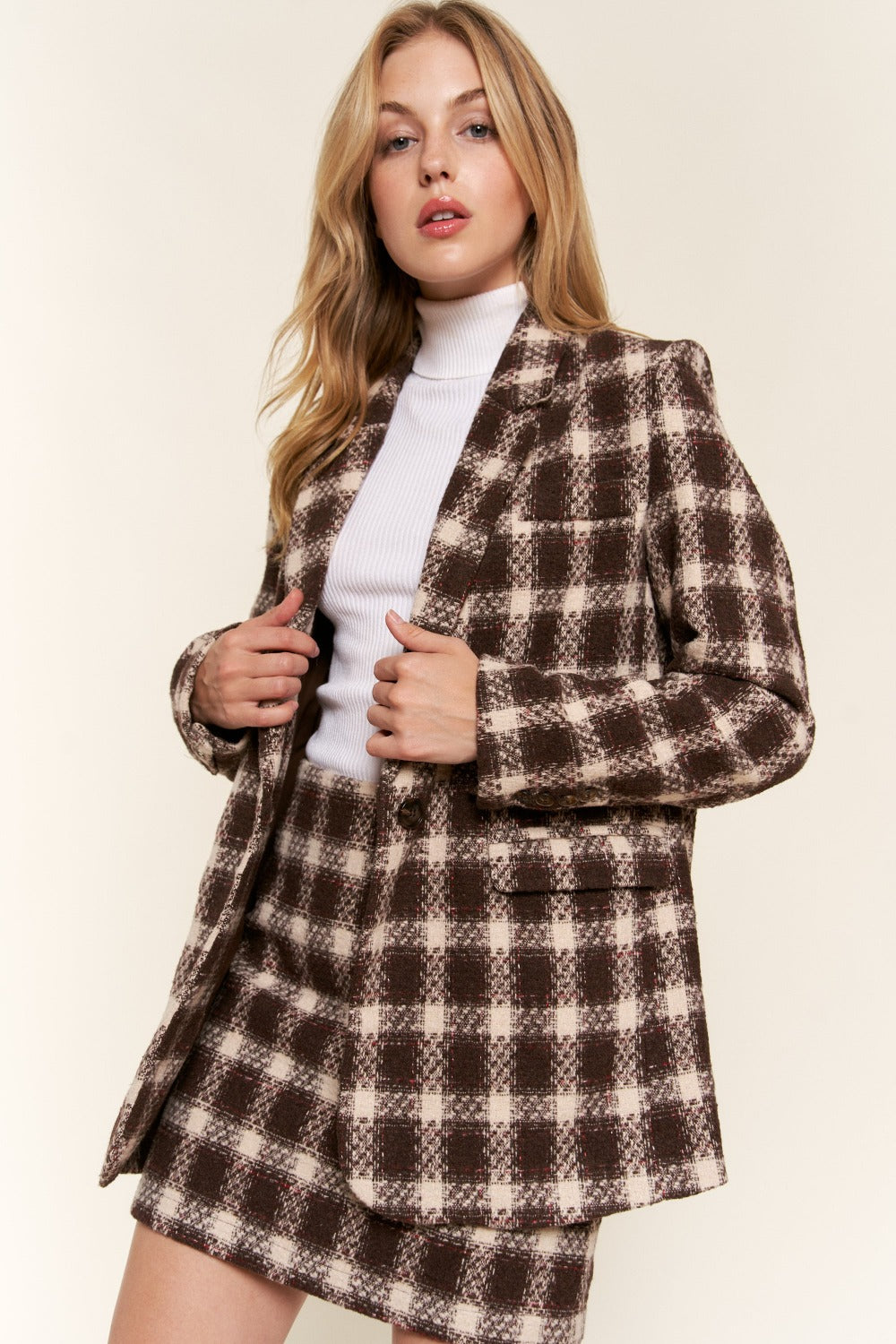 And The Why Full Size Plaid Brushed One Button Blazer-Angel Casuals