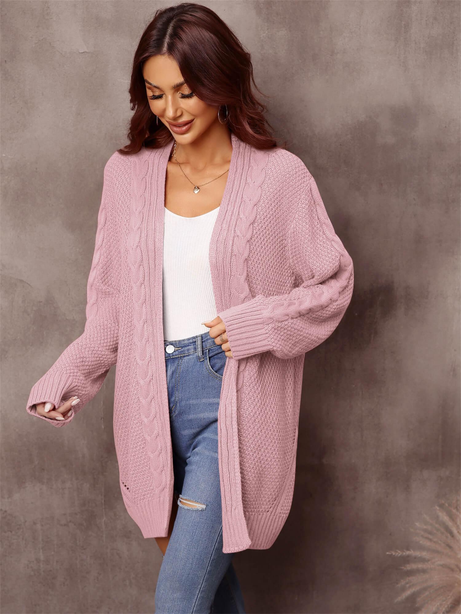 Warm Fall Mixed Knit Open Front Longline Cardigan-Angel Casuals