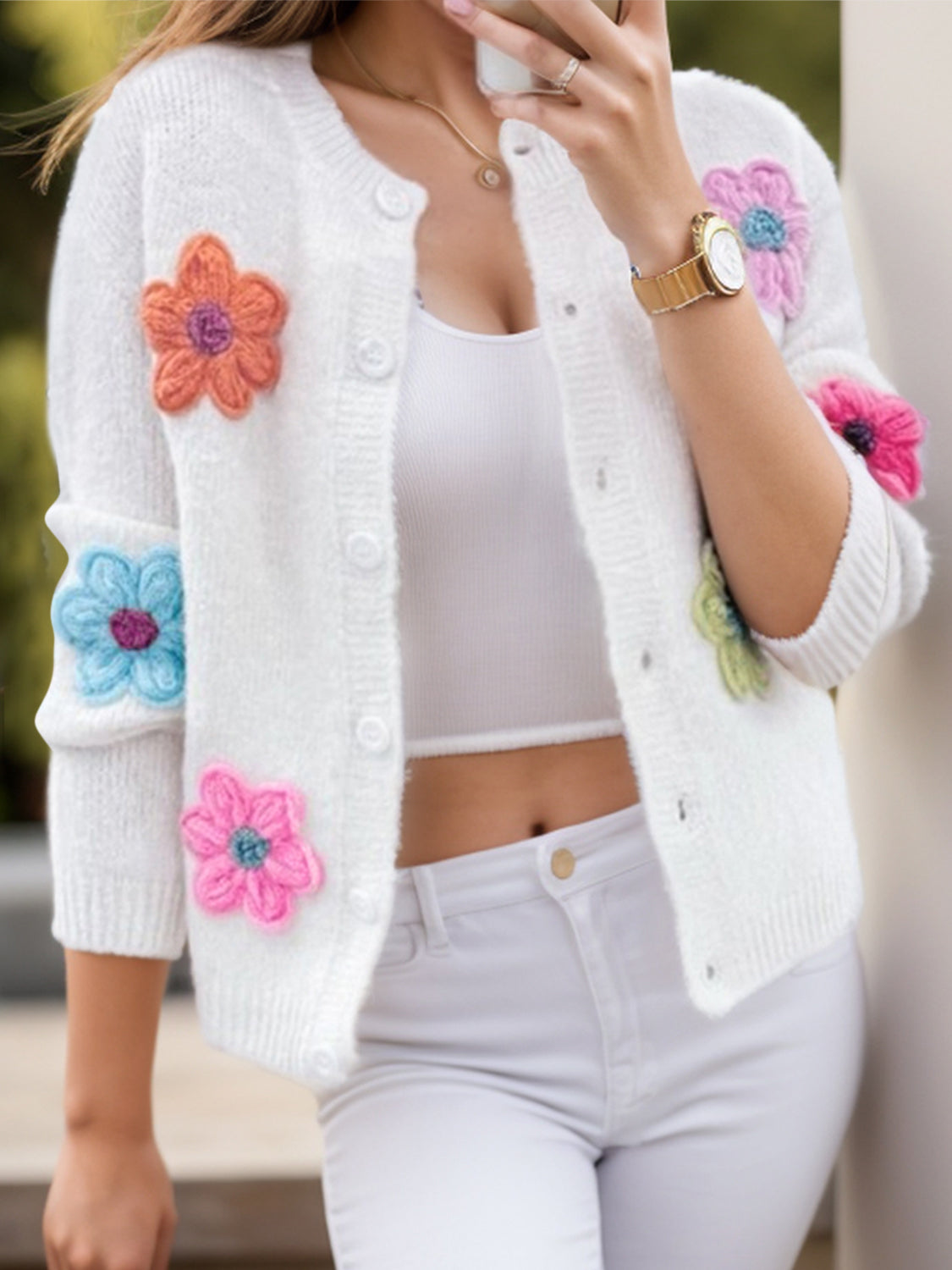 Flower Dropped Shoulder Long Sleeve Cardigan-Angel Casuals