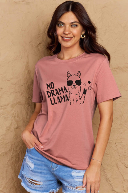 Simply Love Full Size NO DRAMA LLAMA Graphic Cotton Tee-Angel Casuals