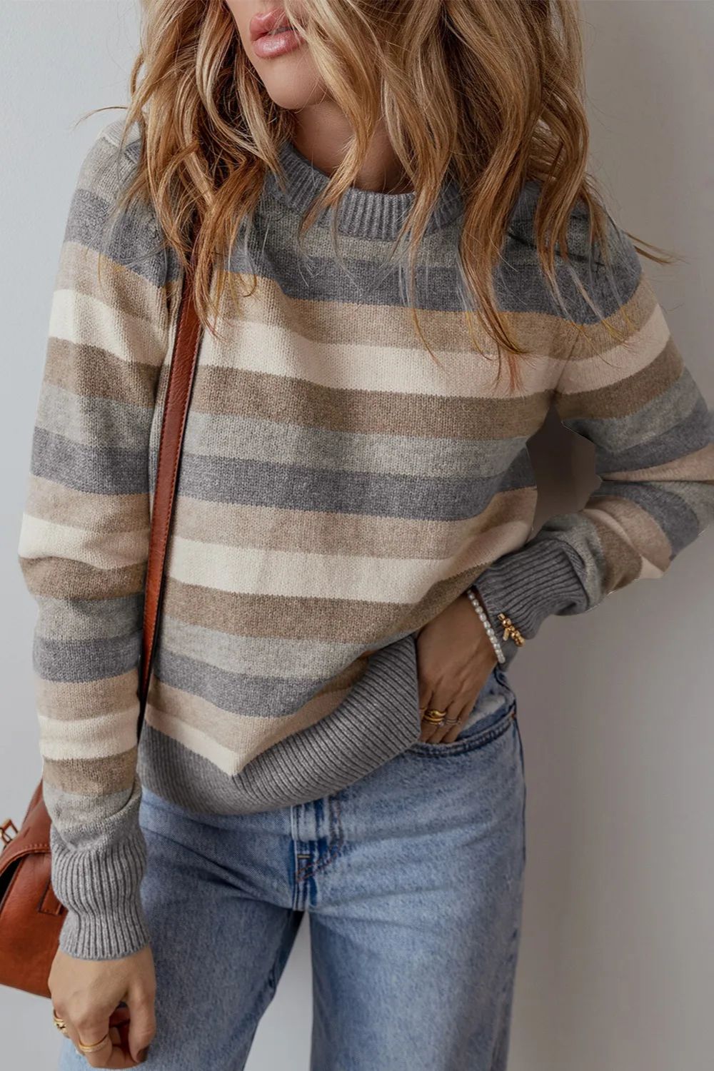 Striped Round Neck Long Sleeve Sweater-Angel Casuals