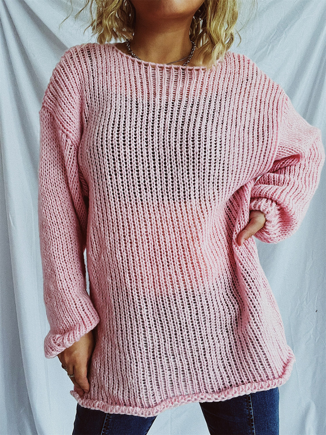 Boat Neck Dropped Shoulder Sweater-Angel Casuals