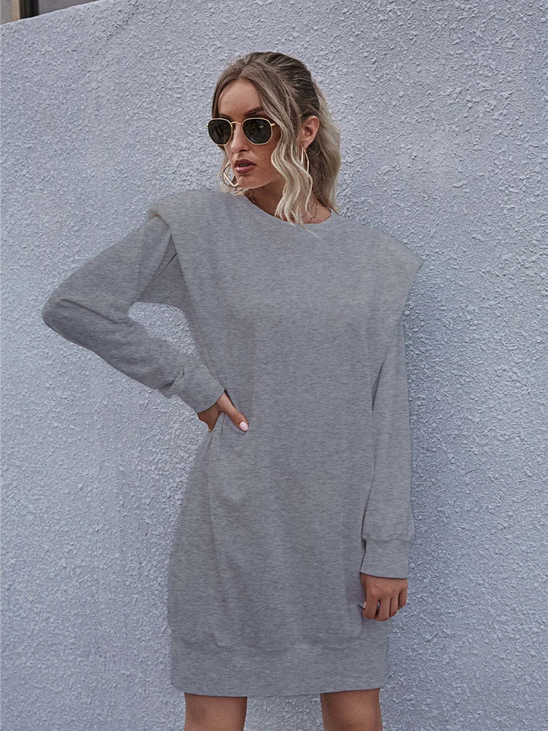 Round Neck Long Sleeve Mini Dress-Angel Casuals