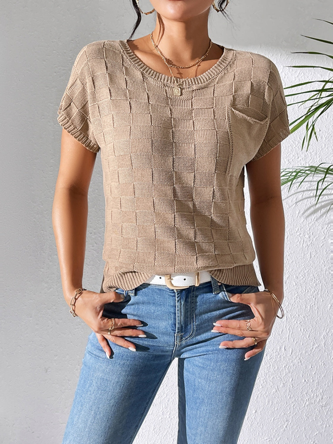 Round Neck Short Sleeve Knit Top-Angel Casuals