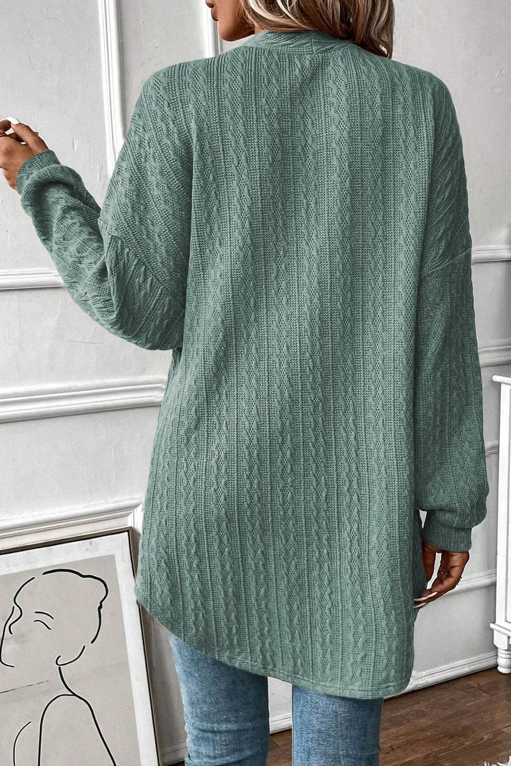 Textured Pocketed Open Front Long Sleeve Cover Up-Angel Casuals