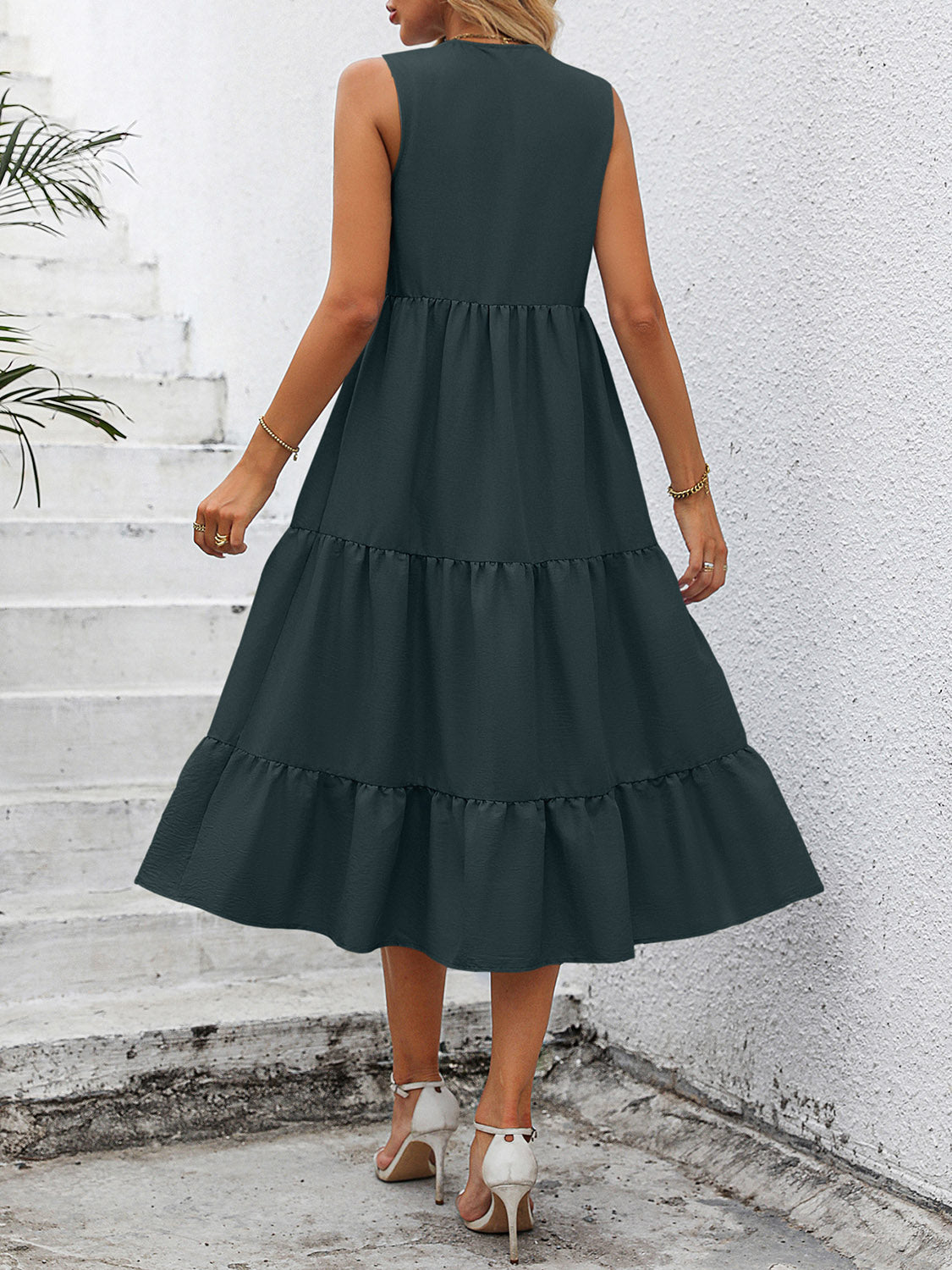 V-Neck Sleeveless Tiered Dress-Angel Casuals