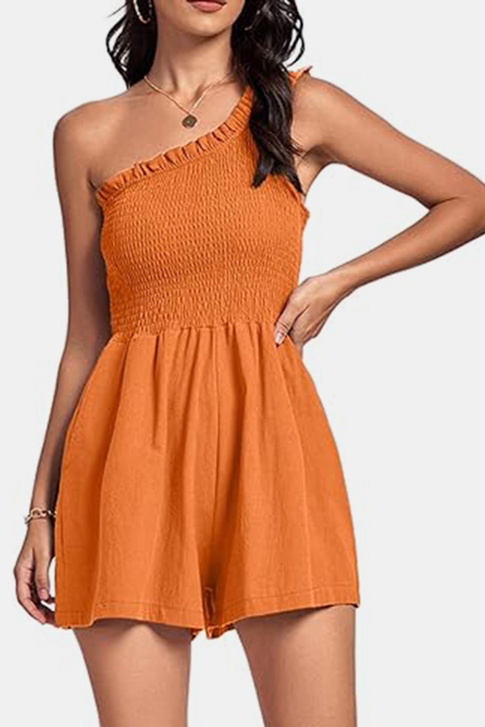 Smocked Single Shoulder Romper-Angel Casuals