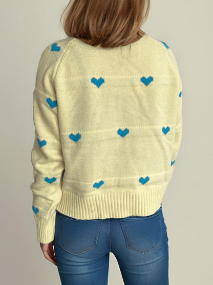 Heart Round Neck Zip Up Cardigan-Angel Casuals