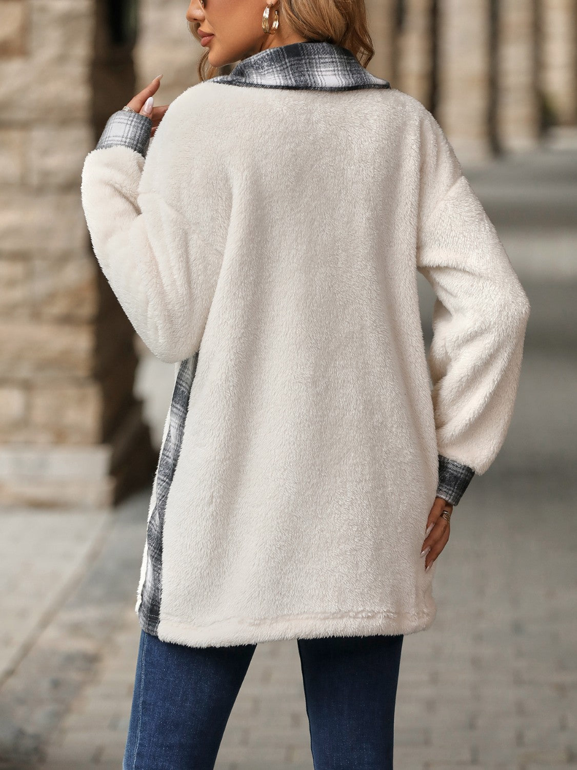 Plaid Contrast Dropped Shoulder Coat-Angel Casuals