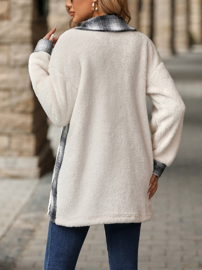 Plaid Contrast Dropped Shoulder Coat-Angel Casuals